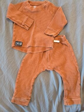 Lamaze Kids Two-Piece Matching Set Rust Orange Waffle Knit Top & Pants